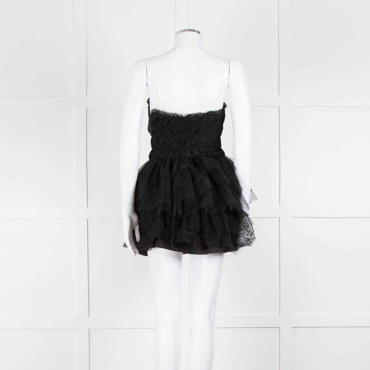 LoveShackFancy Black Tulle Strapless Faron Mini Dress