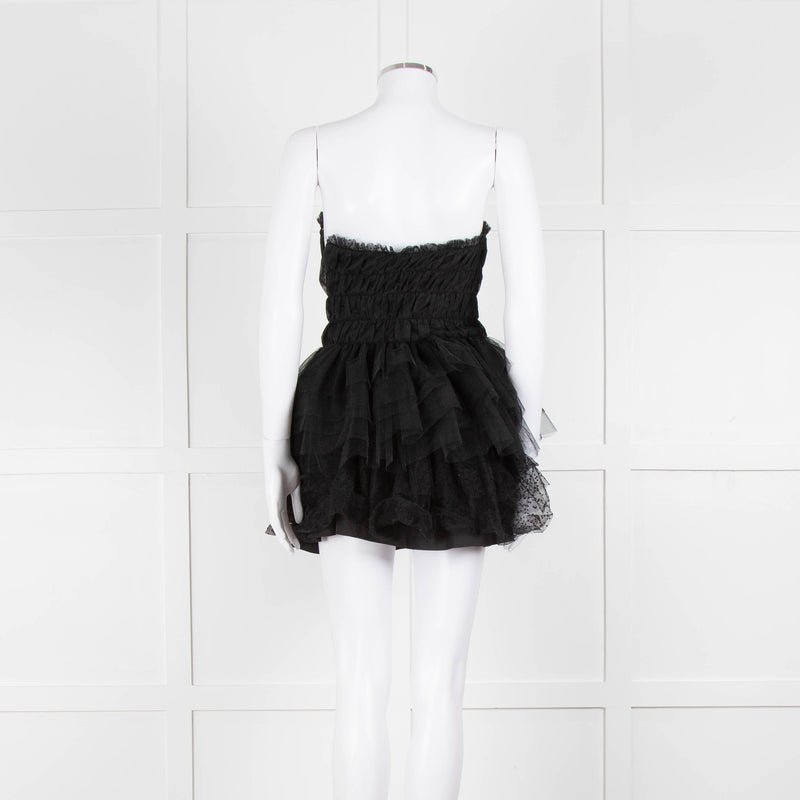 LoveShackFancy Black Tulle Strapless Faron Mini Dress