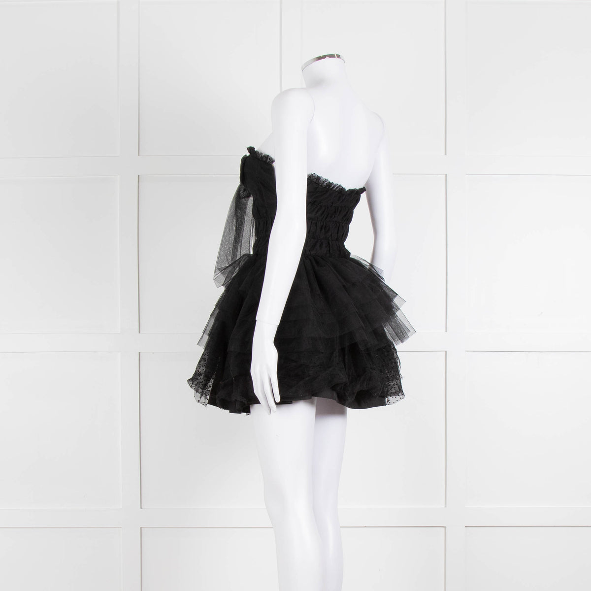 LoveShackFancy Black Tulle Strapless Faron Mini Dress