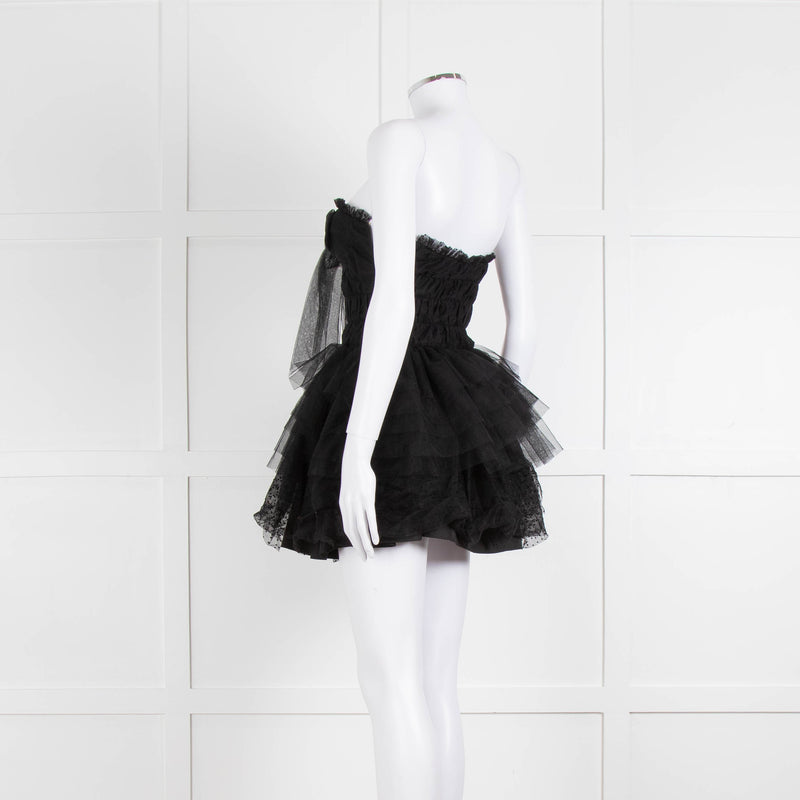 LoveShackFancy Black Tulle Strapless Faron Mini Dress