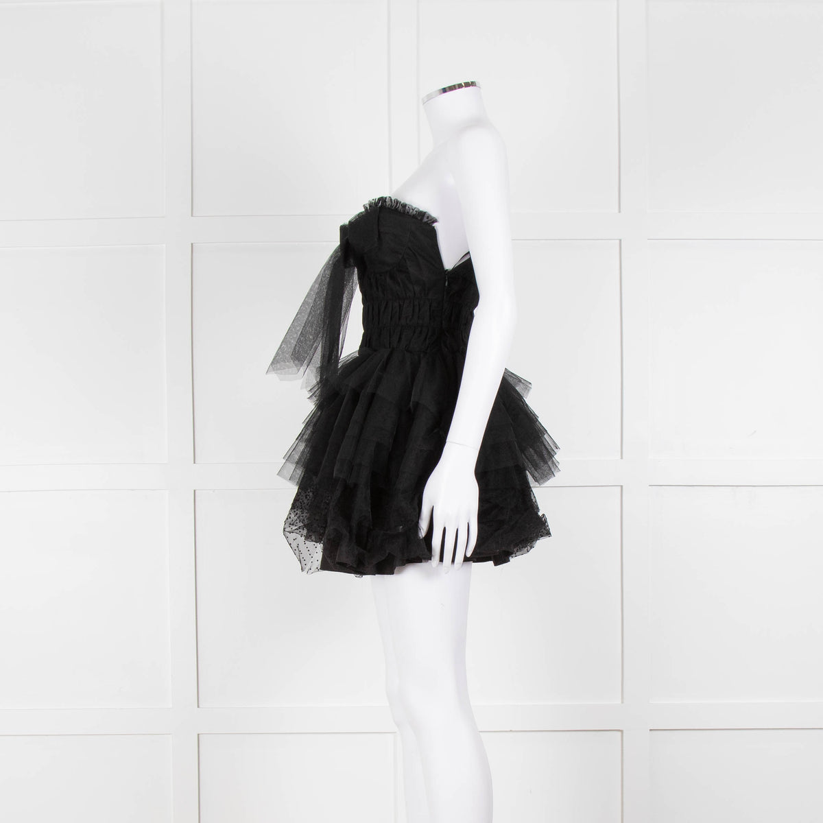 LoveShackFancy Black Tulle Strapless Faron Mini Dress