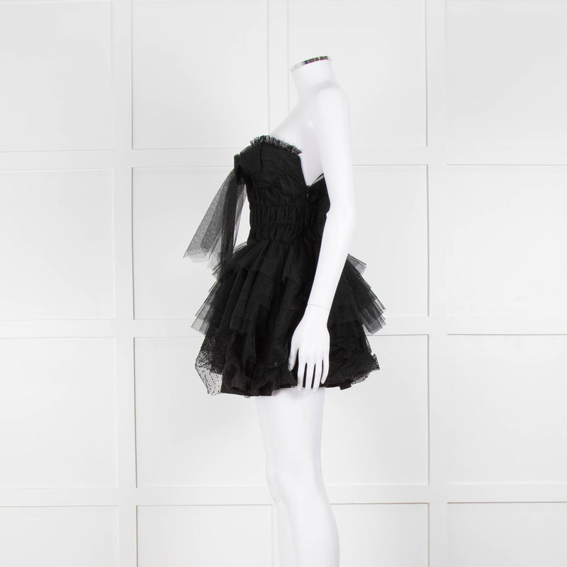 LoveShackFancy Black Tulle Strapless Faron Mini Dress