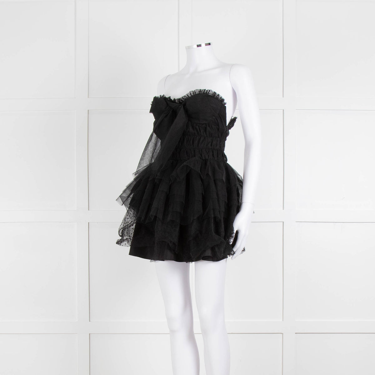 LoveShackFancy Black Tulle Strapless Faron Mini Dress