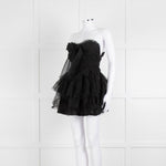 LoveShackFancy Black Tulle Strapless Faron Mini Dress