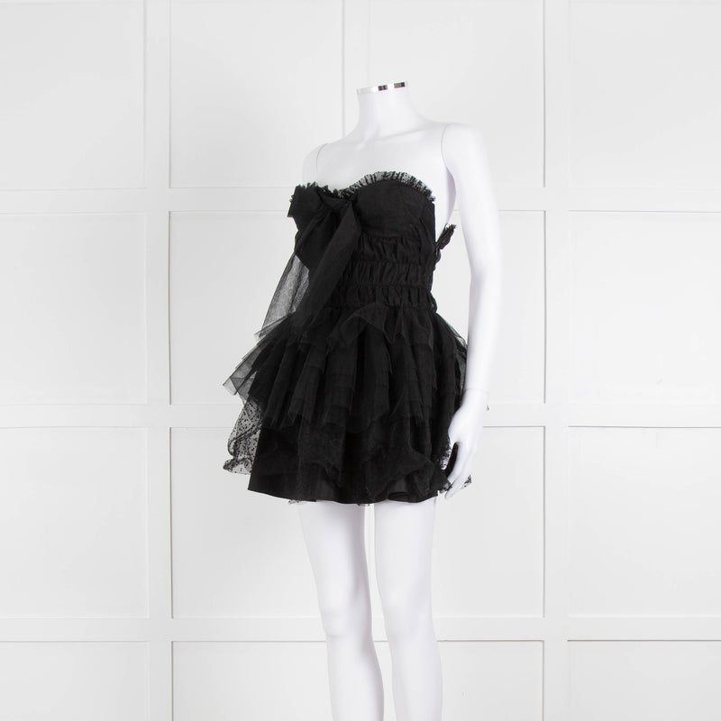 LoveShackFancy Black Tulle Strapless Faron Mini Dress