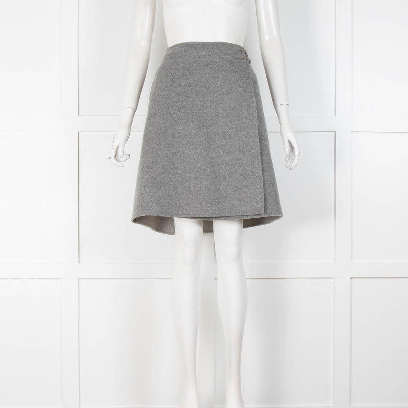 Loro Piana Grey Cashmere Skirt with Leather Closure