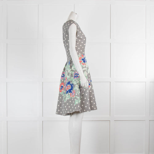 Prada Light Grey Floral Polka Dot Sleeveless Dress