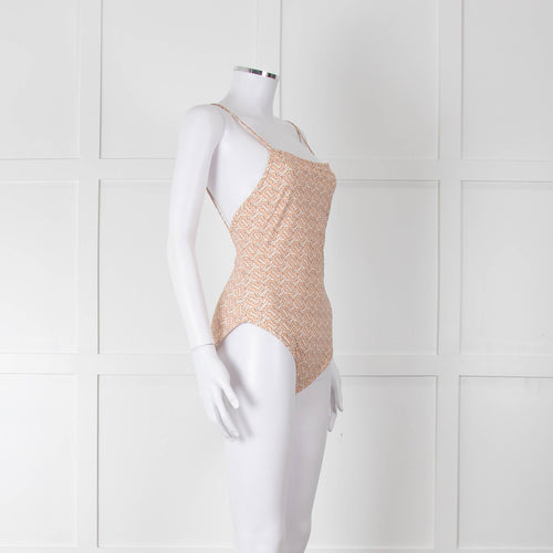 Burberry Peach B Logo Strappy Swimsuit