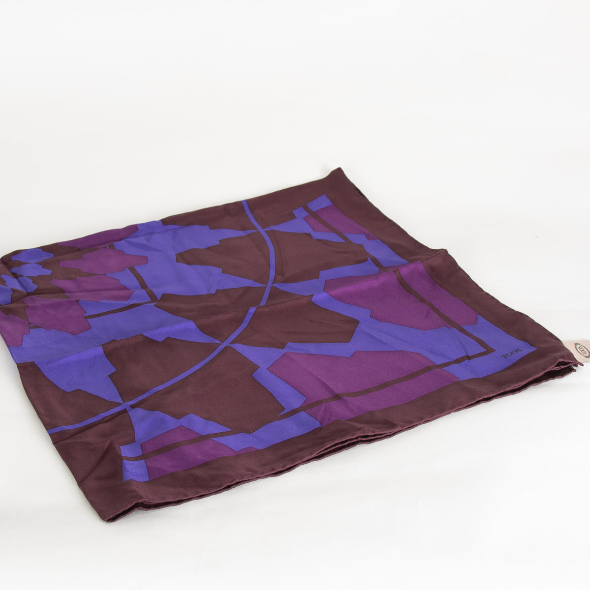 Tod's Electric Blue and Burgundy Silk Scarf