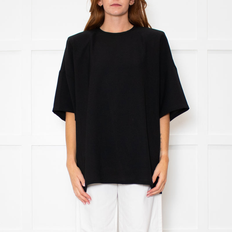 The Frankie Shop Callice Padded Black Crepe Short Sleeve Top