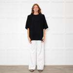 The Frankie Shop Callice Padded Black Crepe Short Sleeve Top