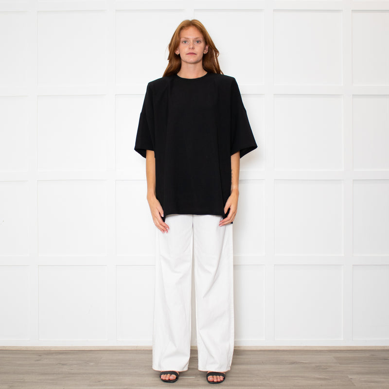 The Frankie Shop Callice Padded Black Crepe Short Sleeve Top