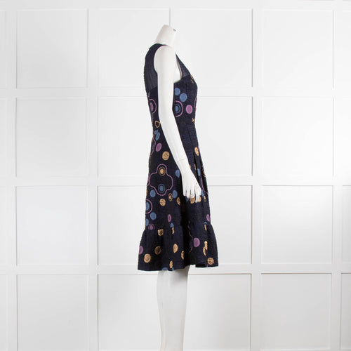 Peter Pilotto Navy Textured Embroidered Fabric Sleeveless Dress