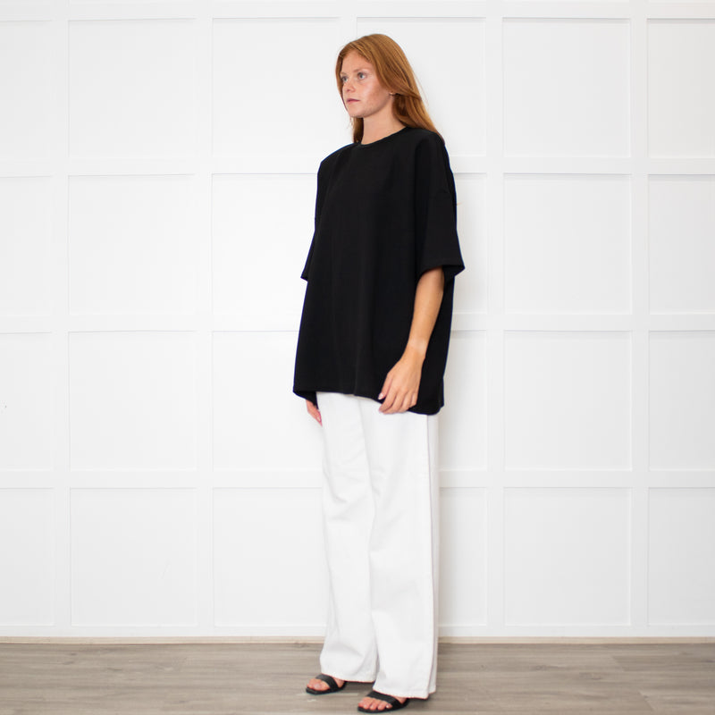 The Frankie Shop Callice Padded Black Crepe Short Sleeve Top