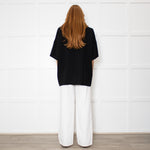 The Frankie Shop Callice Padded Black Crepe Short Sleeve Top