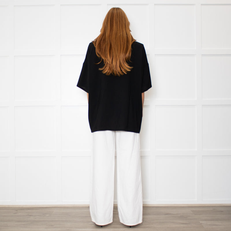 The Frankie Shop Callice Padded Black Crepe Short Sleeve Top