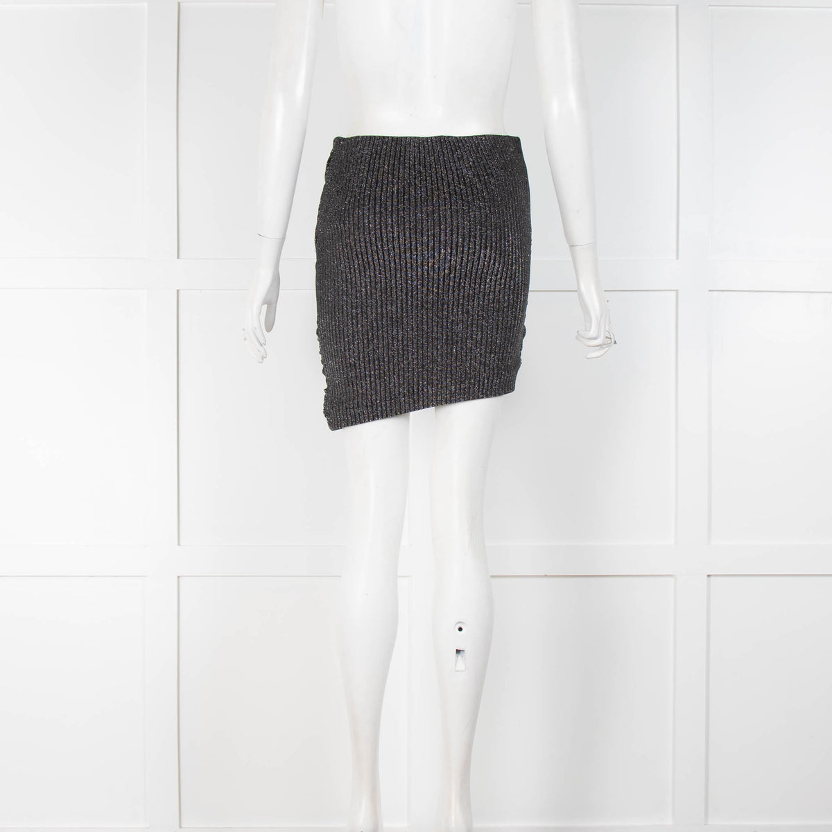 Iro Grey Lurex Ribbed Mini Skirt