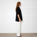 The Frankie Shop Callice Padded Black Crepe Short Sleeve Top
