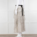 LoveShackFancy White Black Lace Velvet Frill Midi Skirts