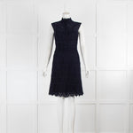 Valentino Navy Sleeveless Lace Knee Length Dress