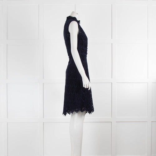 Valentino Navy Sleeveless Lace Knee Length Dress