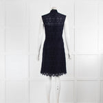 Valentino Navy Sleeveless Lace Knee Length Dress