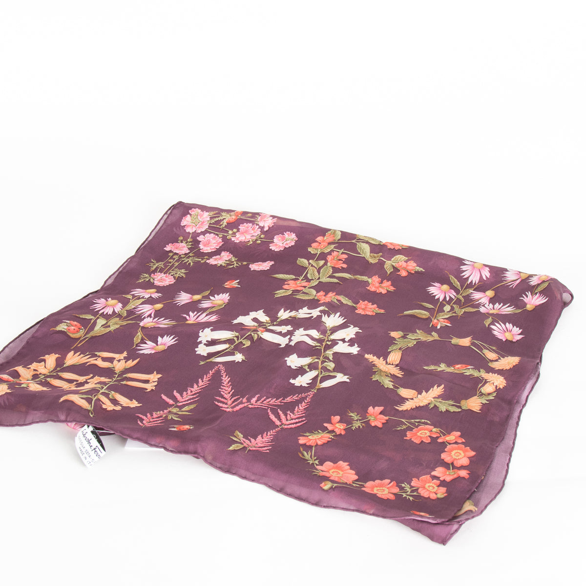 Salvatore Ferragamo Purple Floral Sheer Silk Scarf