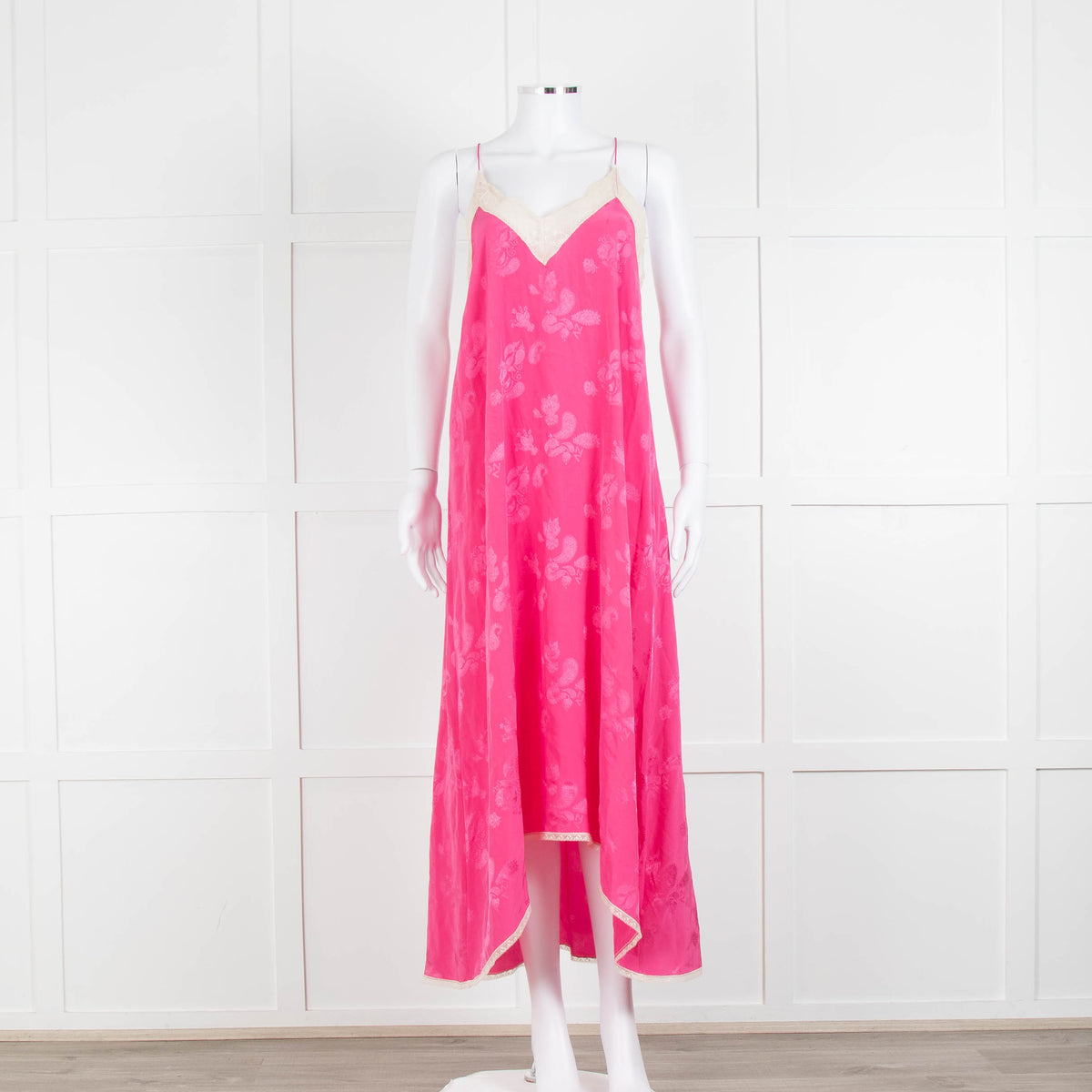 Zadig & Voltaire Pink Silk Cream Lace Trim Slip Dress