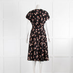 Mikael Aghal Black Pink Floral Short Sleeve Dress