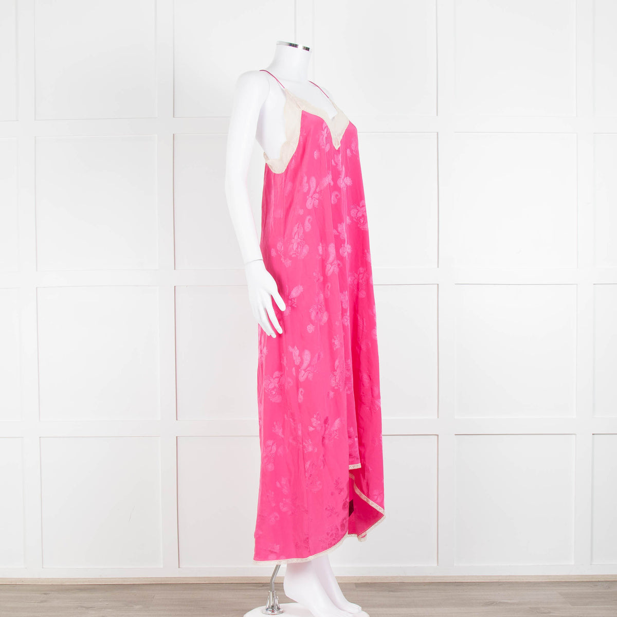 Zadig & Voltaire Pink Silk Cream Lace Trim Slip Dress