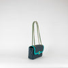 Chanel Navy Turquoise Two Tone Quilted Lambskin Medium Single Flap Bag