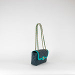 Chanel Navy Turquoise Two Tone Quilted Lambskin Medium Single Flap Bag
