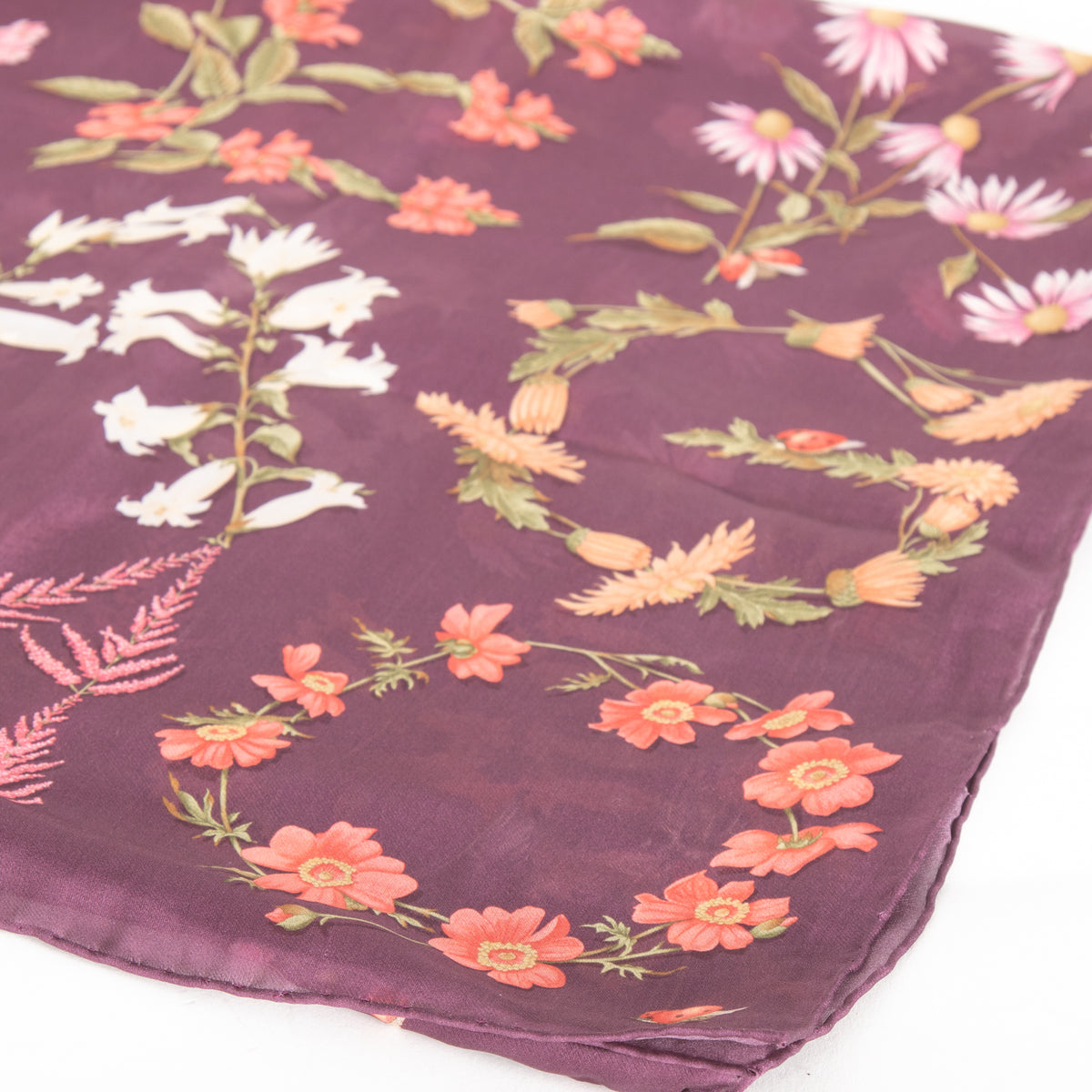 Salvatore Ferragamo Purple Floral Sheer Silk Scarf