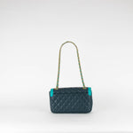 Chanel Navy Turquoise Two Tone Quilted Lambskin Medium Single Flap Bag