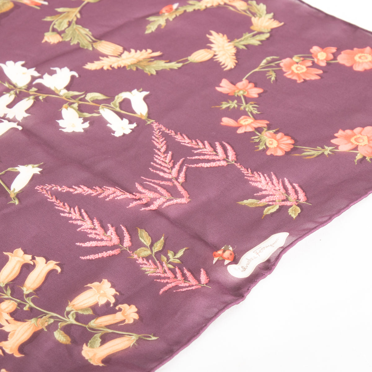 Salvatore Ferragamo Purple Floral Sheer Silk Scarf