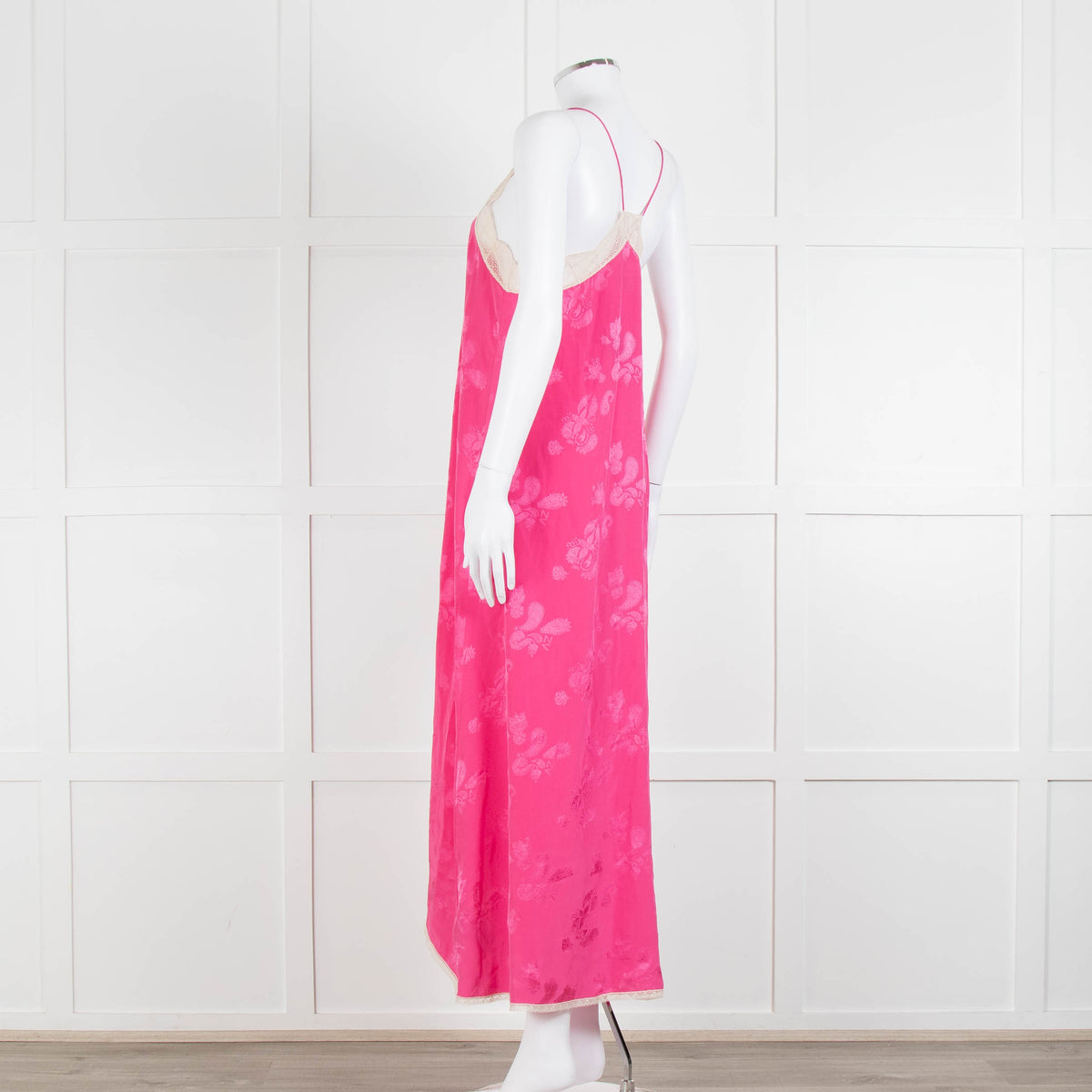 Zadig & Voltaire Pink Silk Cream Lace Trim Slip Dress