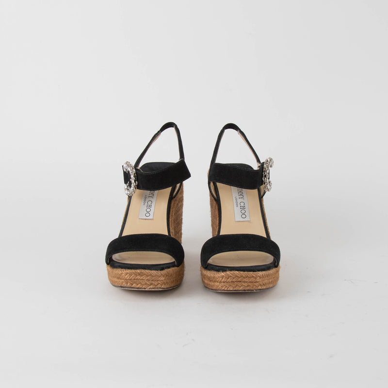 Jimmy Choo Black Suede Platform Espadrilles with Jewelled Buckle