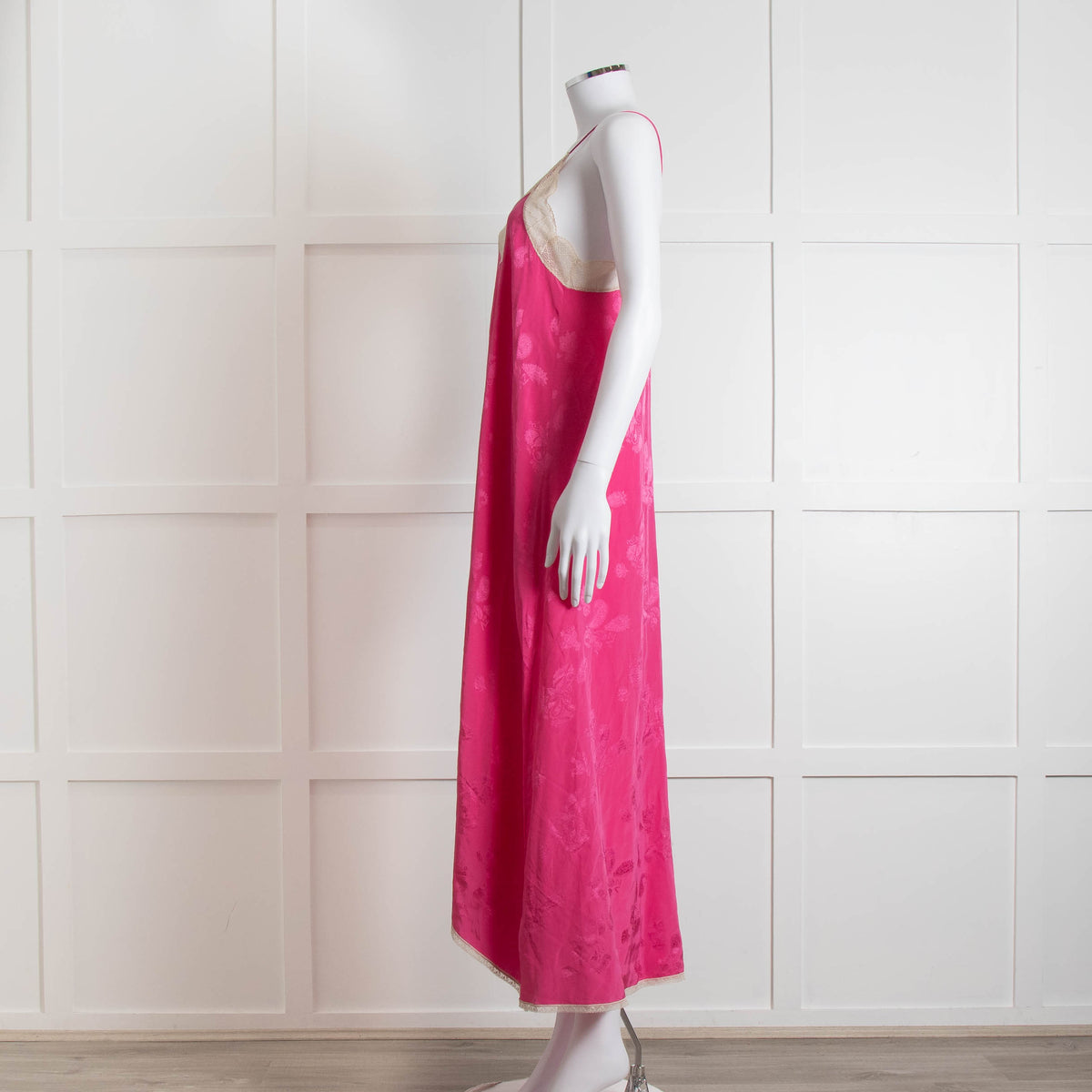 Zadig & Voltaire Pink Silk Cream Lace Trim Slip Dress