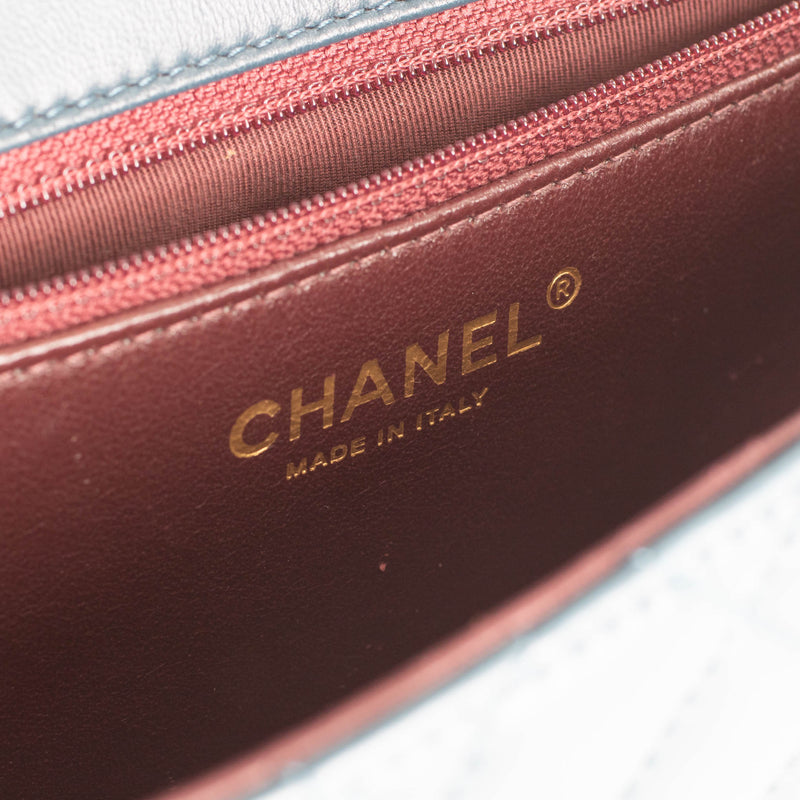 Chanel Navy Turquoise Two Tone Quilted Lambskin Medium Single Flap Bag