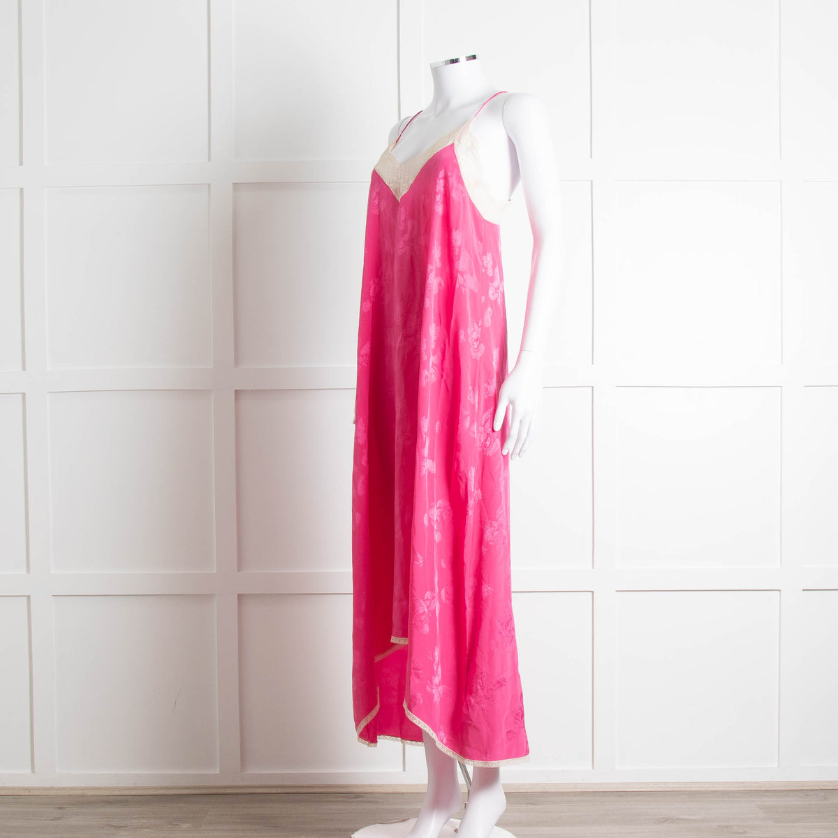 Zadig & Voltaire Pink Silk Cream Lace Trim Slip Dress