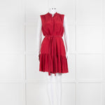 Saloni Red Silk Sleeveless Belted Dress