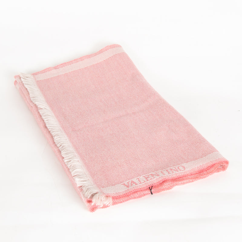 Valentino Pink Logo Woven Wool Scarf