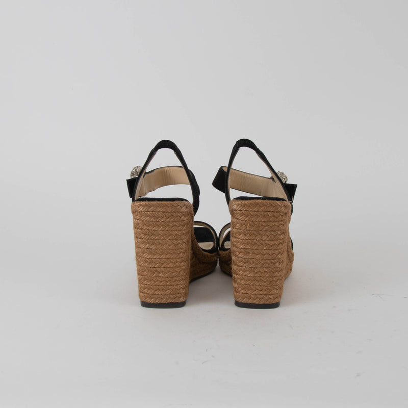 Jimmy Choo Black Suede Platform Espadrilles with Jewelled Buckle