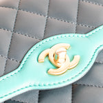 Chanel Navy Turquoise Two Tone Quilted Lambskin Medium Single Flap Bag
