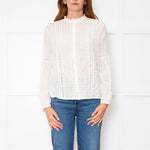 Ba&sh Cream Embroidered Button Up Blouse