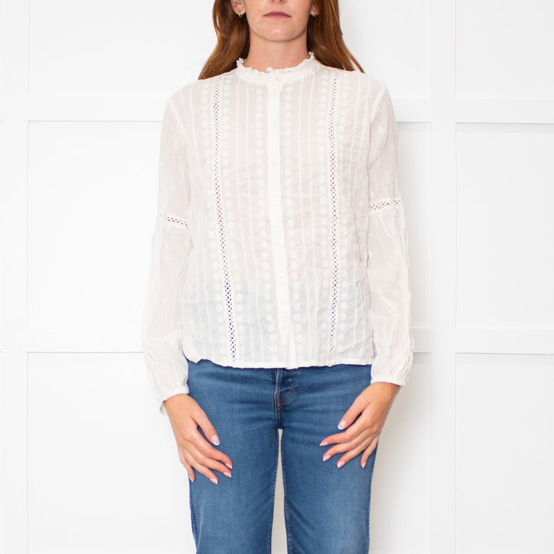 Ba&sh Cream Embroidered Button Up Blouse