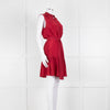Saloni Red Silk Sleeveless Belted Dress