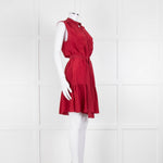 Saloni Red Silk Sleeveless Belted Dress