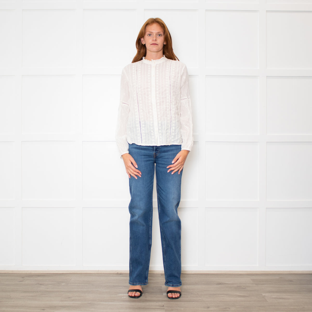 Ba&sh Cream Embroidered Button Up Blouse