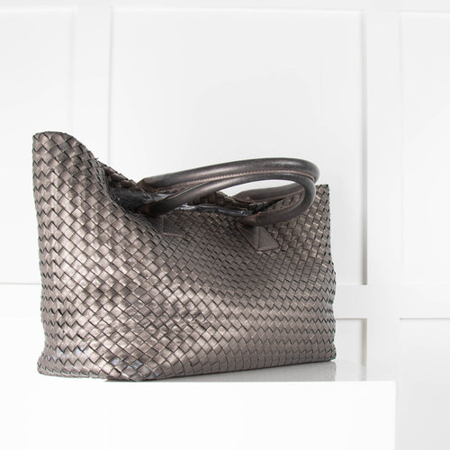 No Brand Metallic Grey Plaited Leather Tote